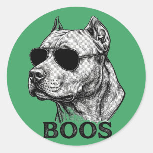 Sticker Rond Dessin de tatouage à l'encre de Pitbull BOOS avec 