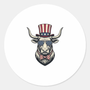 Sticker Rond Dessin de taureau patriotique Gravure vintage Amer