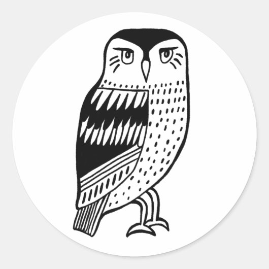 Sticker Rond Dessin de trait de Chouette blanche noir (Devant)