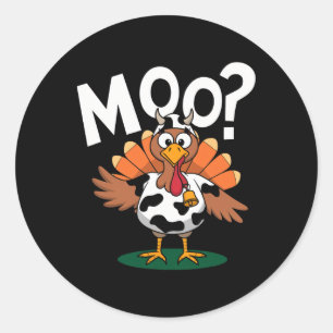 Sticker Rond Dessin de vache de Thanksgiving drôle Moo