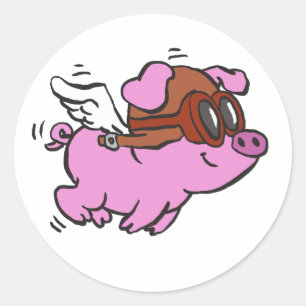 Sticker Rond Dessin de vol de cochon rose  choisir la couleur a