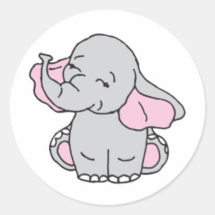 Sticker Rond Dessin d'éléphant Motif à main rose