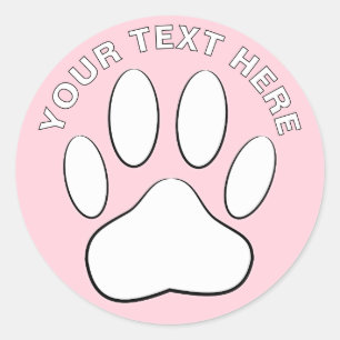 Sticker Rond Dessin d'empreinte de patte blanche avec texte per