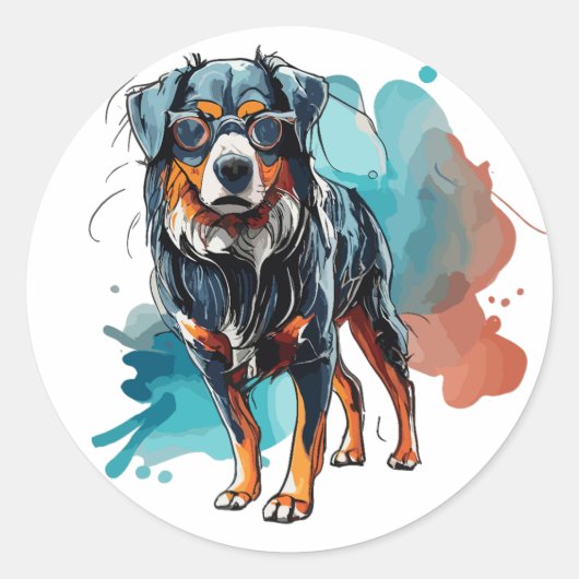 Sticker Rond Dessin d'encre de chien bernois dynamique Aquarell (Devant)