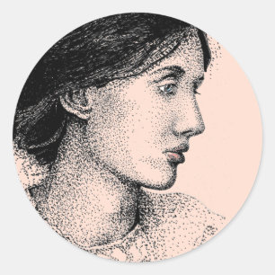 Sticker Rond Dessin d'encre de Virginie Woolf Coloré
