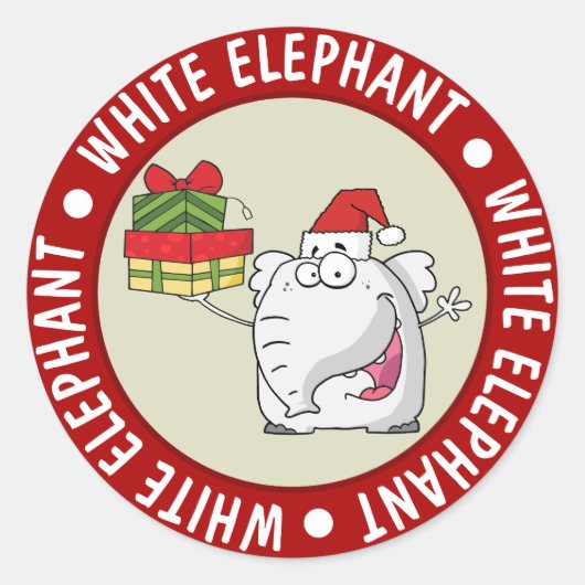 Sticker Rond Dessin-dessin de l'éléphant blanc Santa Hat (Devant)