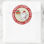Sticker Rond Dessin-dessin de l'éléphant blanc Santa Hat (Sac)