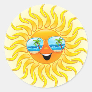 Sticker Rond Dessin d'été avec lunettes de soleil