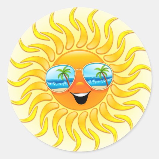 Sticker Rond Dessin d'été avec lunettes de soleil (Devant)