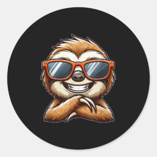 Sticker Rond Dessin d'été cool Sloth Sungles