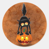 Sticker Rond Dessin d'Halloween au chat effrayé sur Citrouille (Devant)