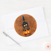 Sticker Rond Dessin d'Halloween au chat effrayé sur Citrouille (Enveloppe)