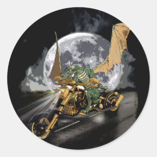 Sticker Rond Dessin Dragon et Imaginaire Lune