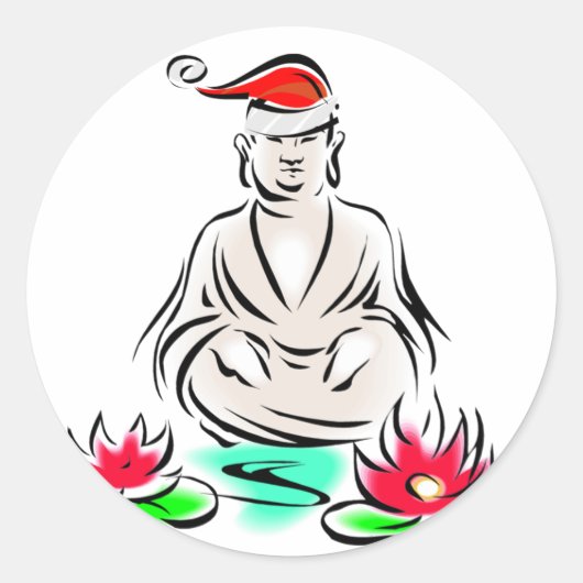 Sticker Rond Dessin du Bouddha de Noël (Devant)