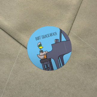 Sticker Rond Dessin d'un canard pianiste drôle Burt Quackarach