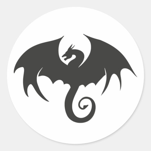 Sticker Rond Dessin d'une silhouette de dragon noir (Devant)