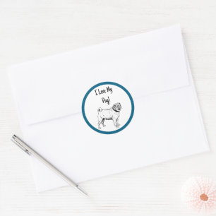 Sticker Rond Dessin élégant de chien Carlin mignon