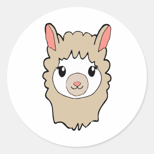 Sticker Rond Dessin face de llama mignon (Devant)
