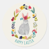 Sticker Rond Dessin floral gris lapin de Pâques (Devant)