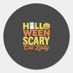 Sticker Rond Dessin Halloween Dame Chat Effrayant_1