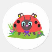 Sticker Rond Dessin Ladybug Bow and Flowers (Devant)