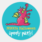 Sticker Rond Dessin Magenta Magic Dragon Fête d'Halloween de l' (Devant)