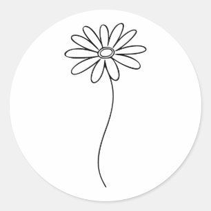 Sticker Rond Dessin minimaliste de marguerite en ligne
