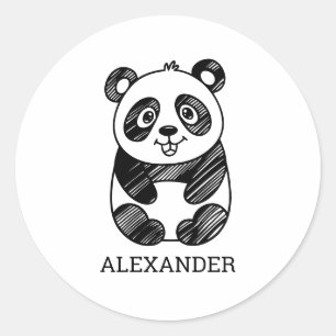 Sticker Rond Dessin minimaliste de panda blanc et noir