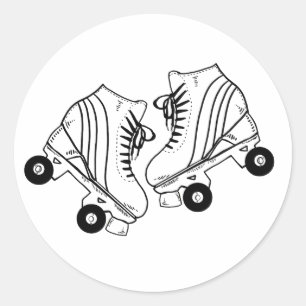 Sticker Rond Dessin minimaliste de patins à rouleaux noirs et b