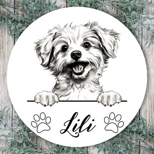 Sticker Rond Dessin personnalisé à la main de chien Pomapoo