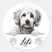Sticker Rond Dessin personnalisé de chien Goldendoodle à la mai (Devant)