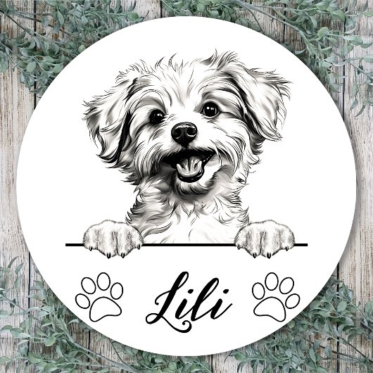 Sticker Rond Dessin personnalisé de chien Pomapoo fait main