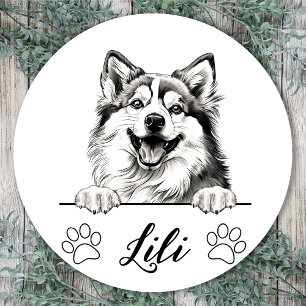 Sticker Rond Dessin personnalisé de chien Pomsky à la main
