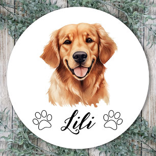 Sticker Rond Dessin personnalisé de chien Retriever doré à la m