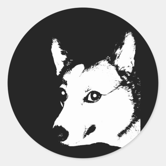 Sticker Rond Dessin photo de Corgi Dog noir et blanc (Devant)