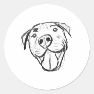 Sticker Rond dessin pitbull simple amoureux des chiens noir bla