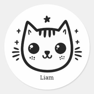 Sticker Rond Dessin pour enfants Noir et blanc Minimaliste