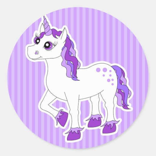Sticker Rond Dessin Unicorne Violet (Devant)