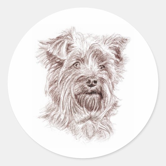 Sticker Rond Dessin Yorkshire Terrier (Devant)