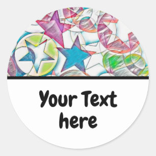 Sticker Rond Dessiné à la main par EDDArt - Étoiles et Cœurs 1