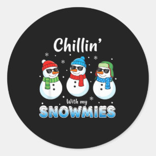Sticker Rond Dessins Animés Chillin' Avec Mes Snowmies, Bonhomm