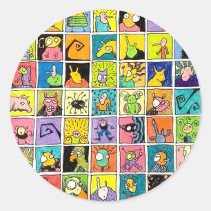 Sticker Rond Dessins animés Étranges Visages étranges Carré Des