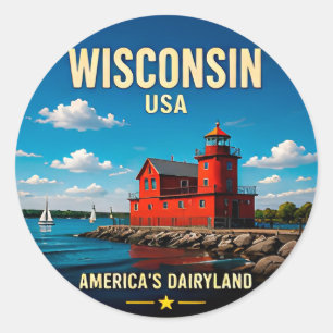 Sticker Rond Destination de voyage Wisconsin Lac Michigan 🟡