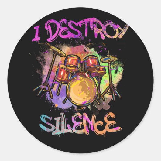 Sticker Rond Destroy Silence Drumset Drummer Drumsticks Drum (Devant)