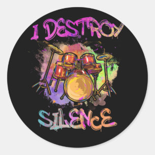 Sticker Rond Destroy Silence Drumset Drummer Drumsticks Drum