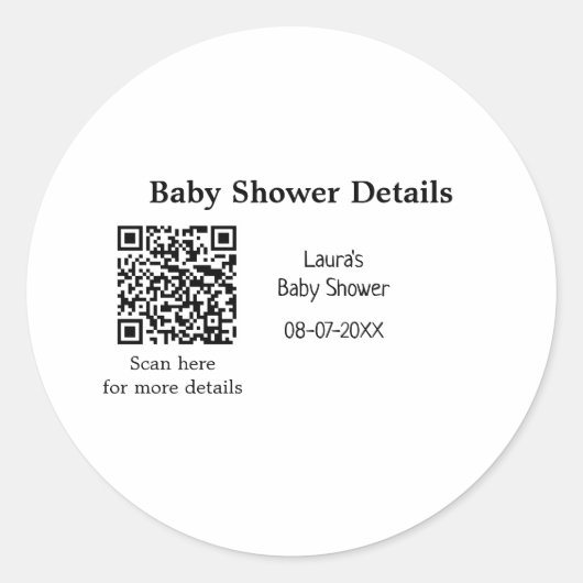 Sticker Rond DÉTAILS DU baby shower QR SCAN CODE RU MODERNE MIN (Devant)