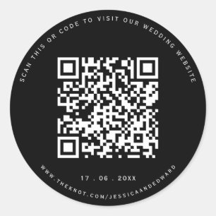 Sticker Rond Détails du mariage Qr Code Simple Noir Minimal Chi