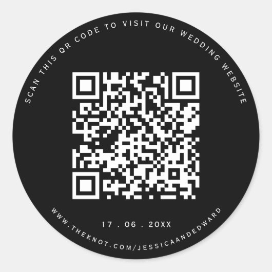 Sticker Rond Détails du mariage Qr Code Simple Noir Minimal Chi (Devant)