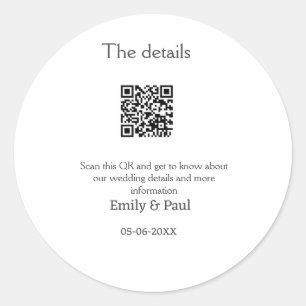 Sticker Rond Détails mariage Web scan QR ajouter nom couple