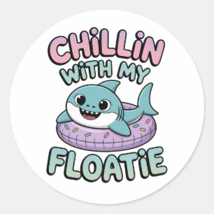 Sticker Rond Détente avec mon flotteur Bébé Requin Enfants